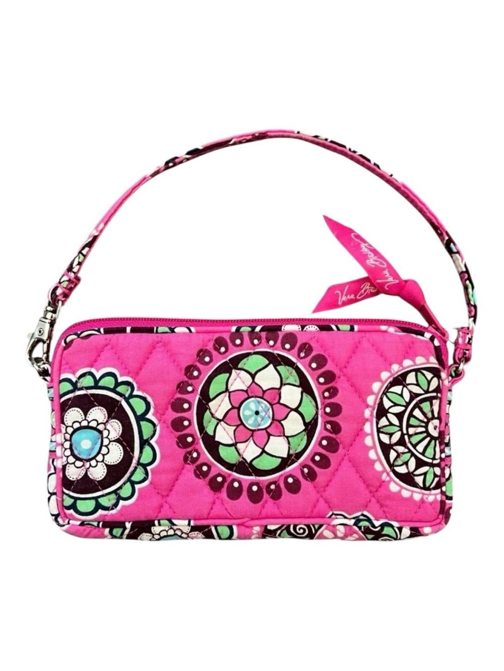 Vera Bradley Hot Pink Quilted Wristlet with Floral Medallions